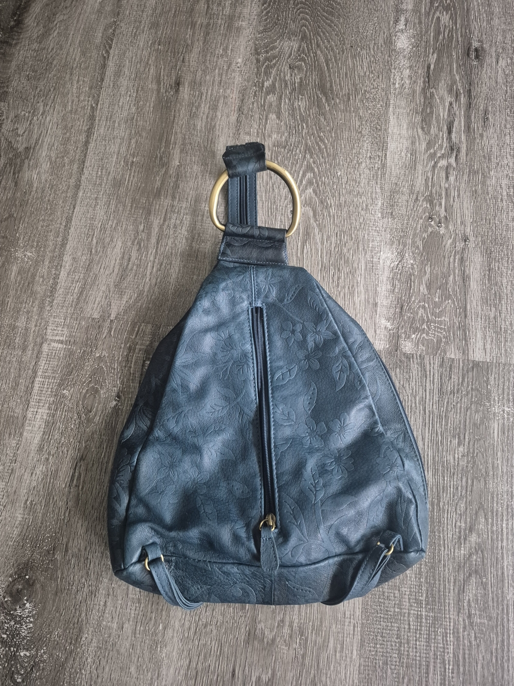 Women's Teal Floral-Embossed Backpack Sling Bag